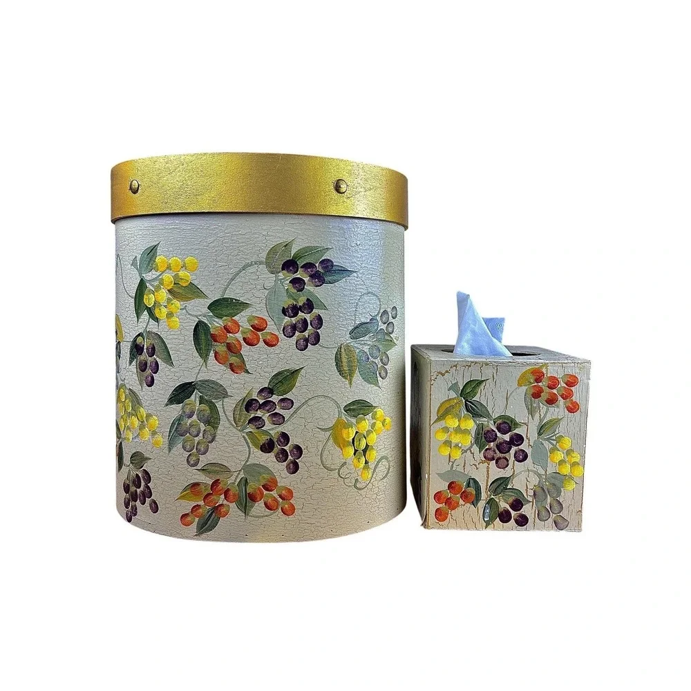 Vintage Tuscan Bin andTissue Box Cover‎ Decorative Set Office Accessory Set